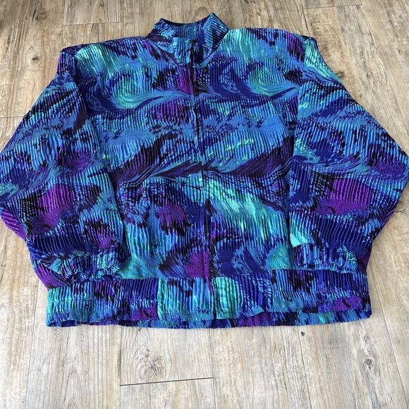 ADS Vintage BOMBER Jacket Women's XL Bright Vibrant Blue Full Zip Oversized 80s - Picture 1 of 8